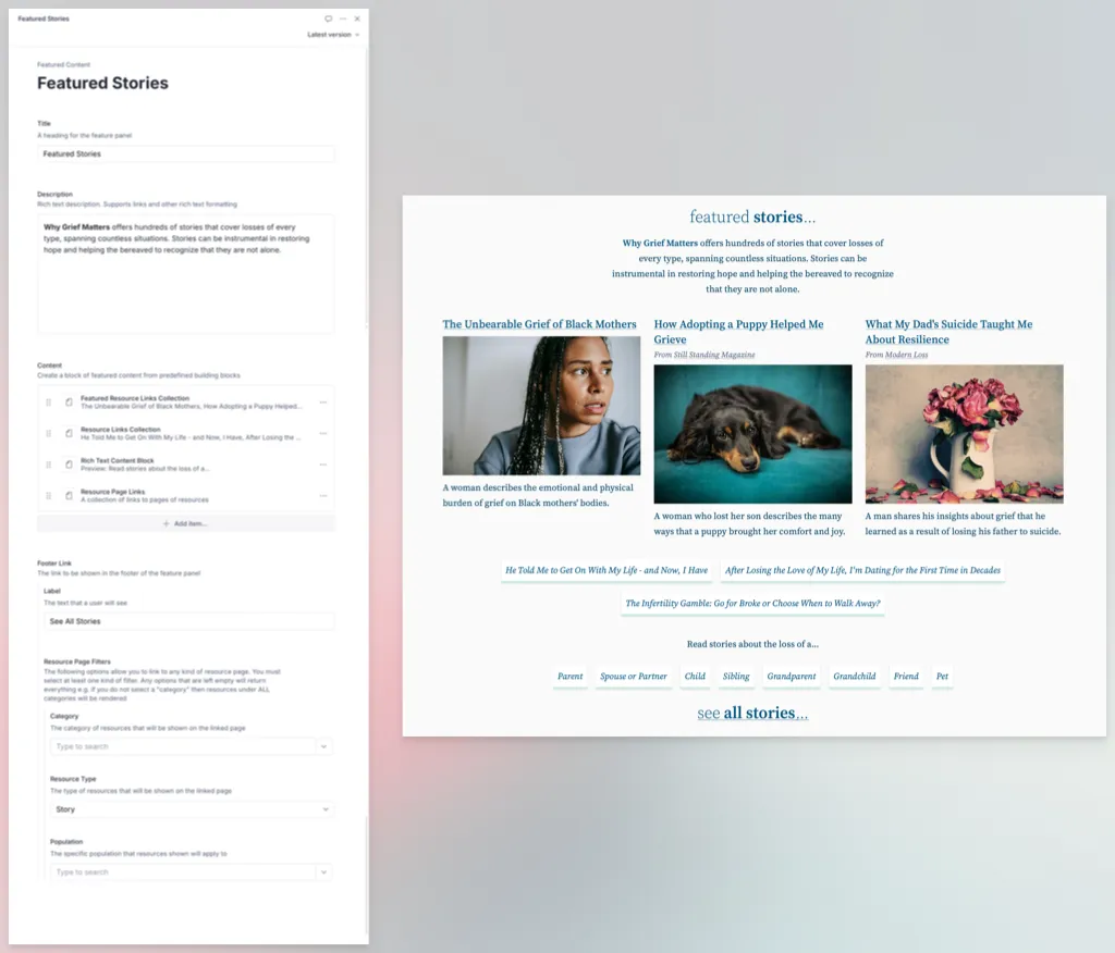 Example of a rendered Featured Content panel