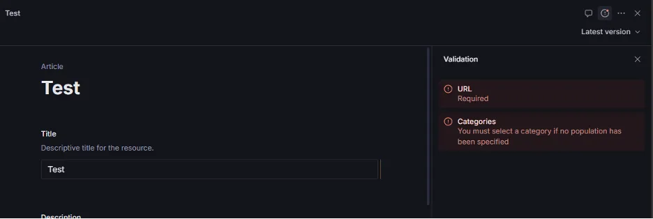 Validation error on a document