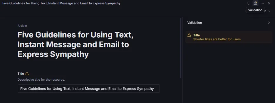 Validation warning on a document